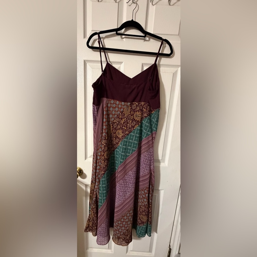 Spaghetti Strap Patchwork Midi Dress in Plum and Teal